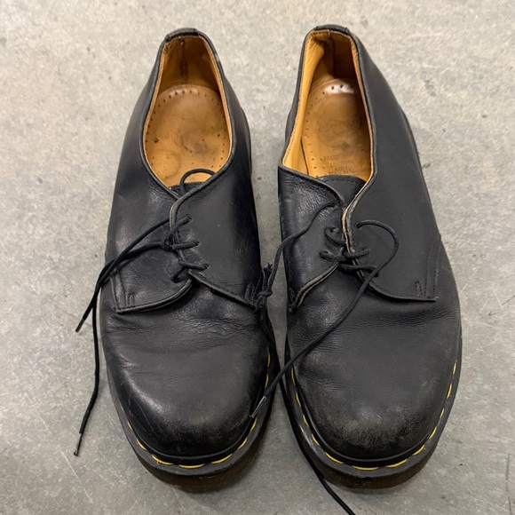 Dr. Martens vintage Black Leather Oxfords with Yellow Stitching